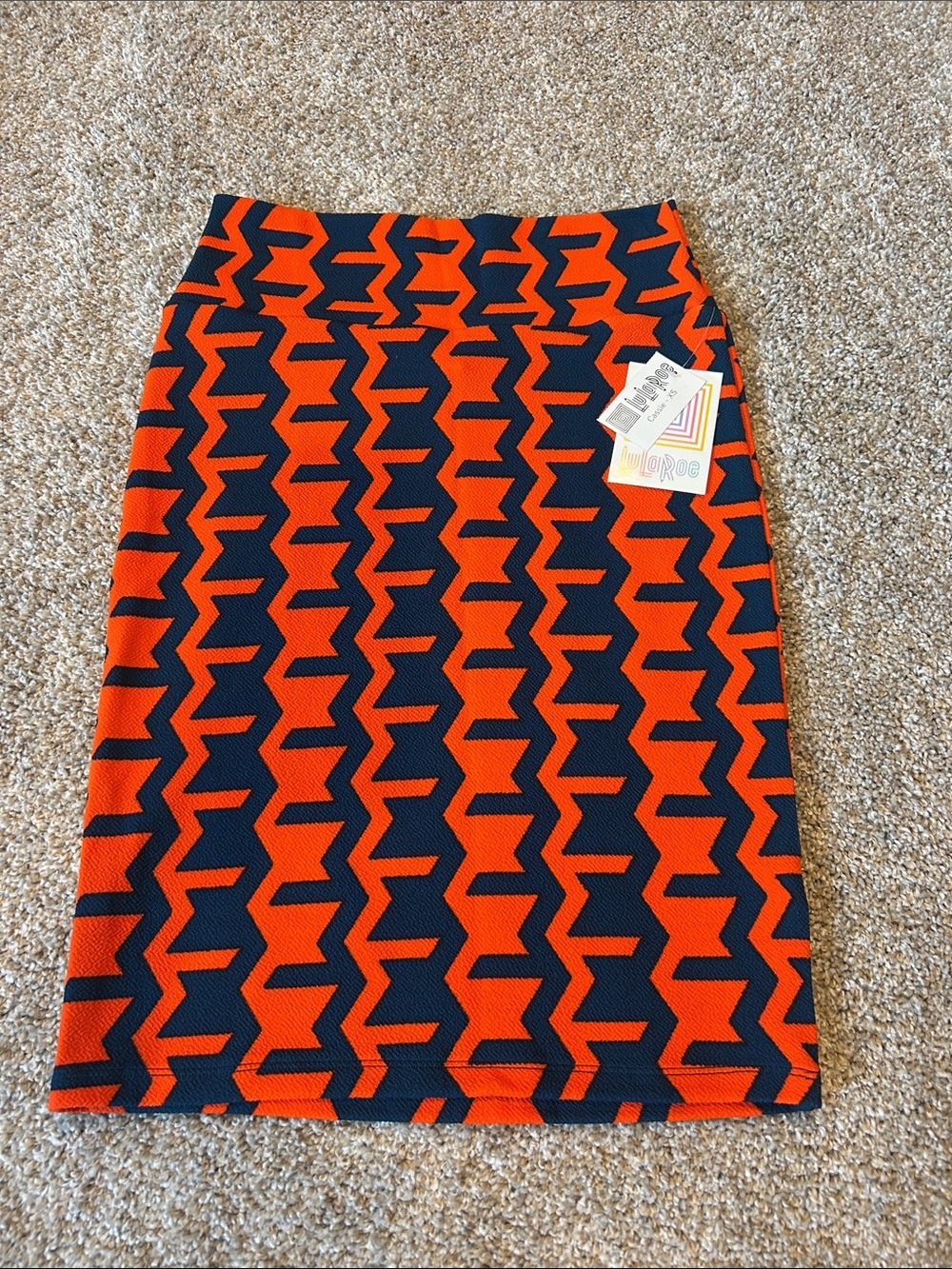 LuLaRoe Orange and Navy Zigzag Pencil Skirt